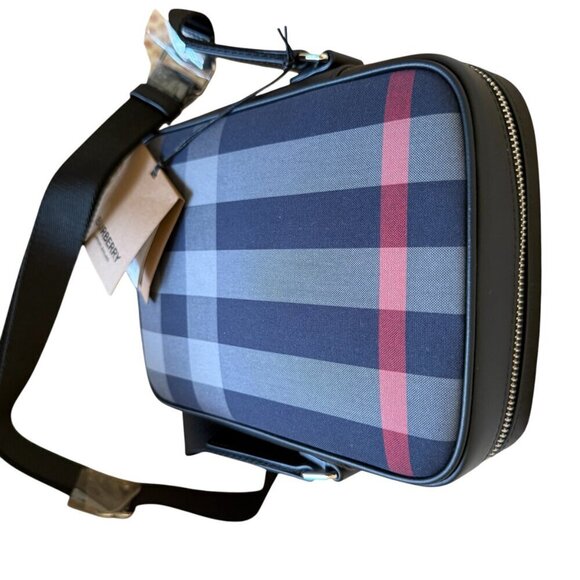 Burberry Paddy Crossbody IP Check Bag, Navy/Red with black leather - Picture 14 of 16